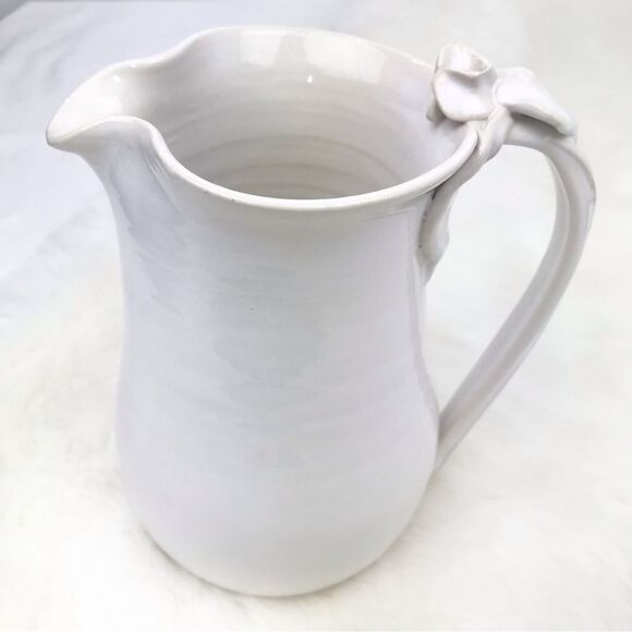 Studio Pottery Handmade Creamy White Ceramic Leaf and Stem Decorative Pitcher - Picture 1 of 16